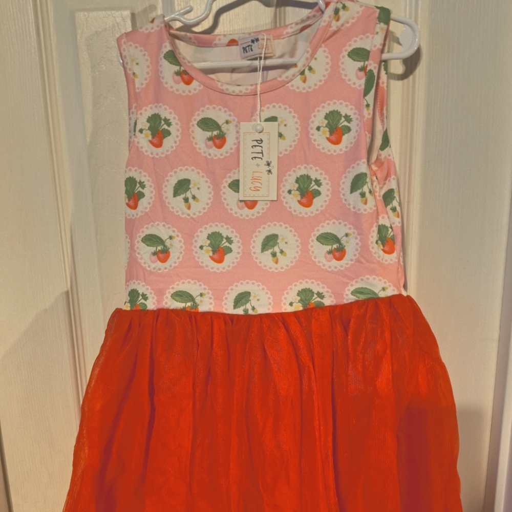 Pink and Red Sleeveless Dress with strawberry Print